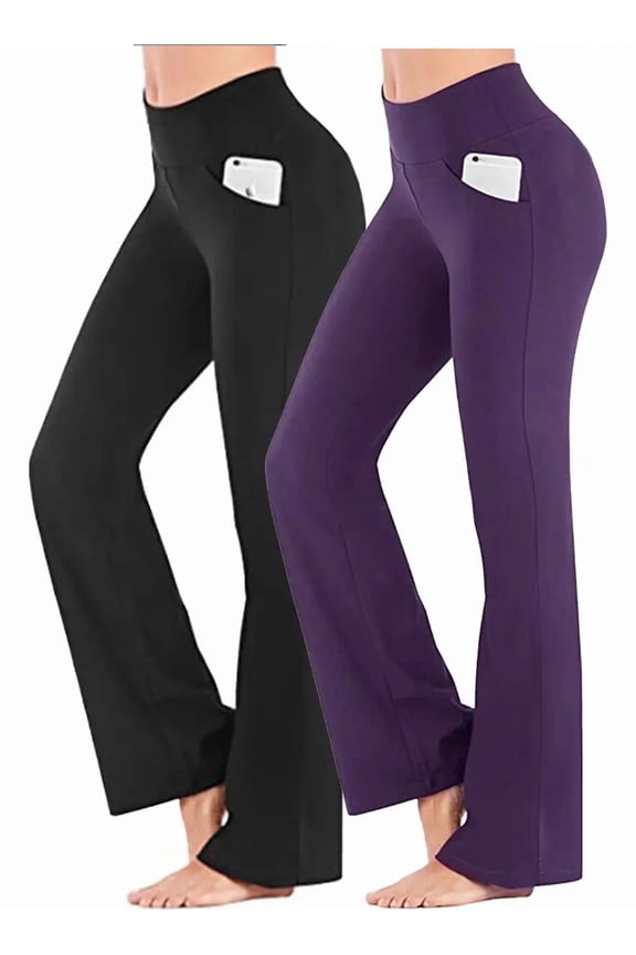 2pcs Women's Lycra Flared Sports Leggings With Pockets