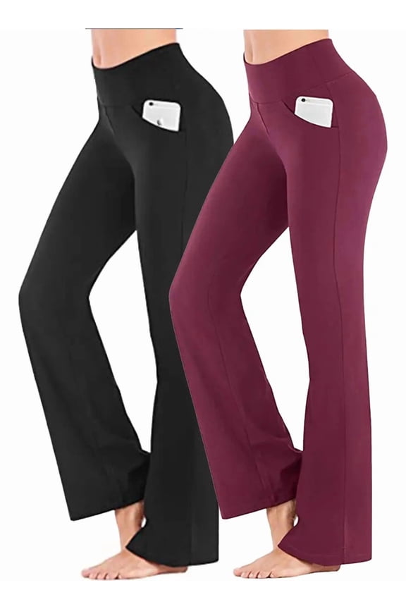 2pcs Women's Lycra Flared Sports Leggings With Pockets