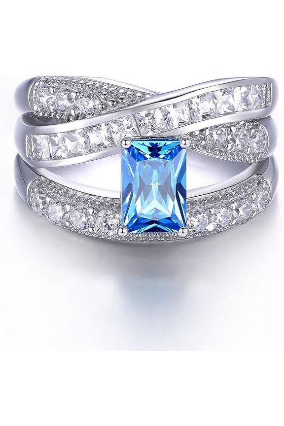 1pc Women's S925 Sterling Silver Fashion simple atmosphere unique personality 5*7mm rectangular cut main stone Engagement Ring