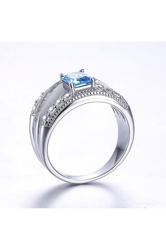 1pc Women's S925 Sterling Silver Fashion simple atmosphere unique personality 5*7mm rectangular cut main stone Engagement Ring