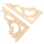 2pcs Wood Carved Corner Applique Unpainted Decal for Home Furniture Woodcarving Decorative