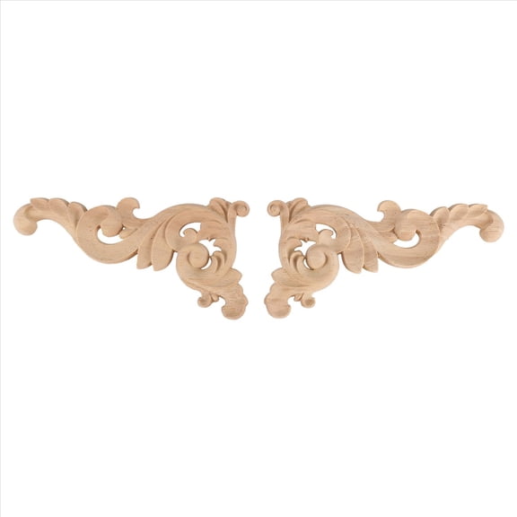 2pcs Wood Carved Corner Onlay Unpainted Applique Frame Door Decors Decal 15*8*0.8cm