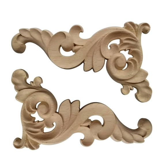 OUNONA Wood Carved Onlay Decorative Appliques for Furniture Doors in Light Brown 2pcs