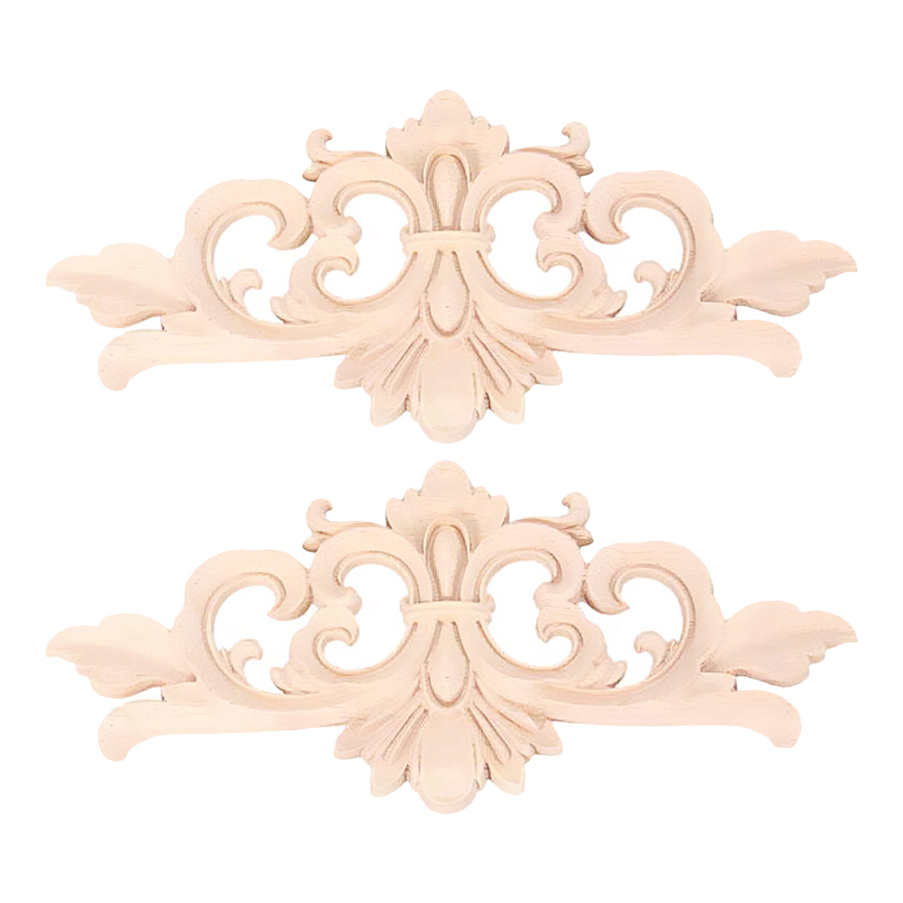 2pcs Wood Carved Onlay Wood Carving Decal Furniture Door Solid Wood