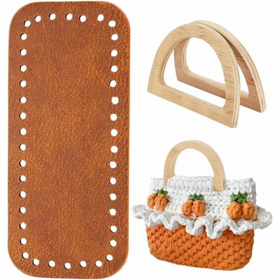 2pcs Wood D Shaped Handles Replacement 1pc PU Leather Crochet bag Bottoms Rectangle Peru 8.5x12x0.9cm Inner Diameter: 6x9.2cm
