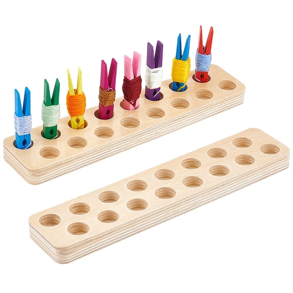 2pcs Wood Embroidery Floss Organizer 10.6x2.3 inch 16 Slot Floss Organizer Thread Holder for Cord Wire Thread Storage Sewing Stitch Supplies
