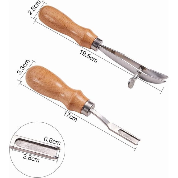 2pcs Wood Handle Leather Craft Working Tools Set - Profession Adjustable Leather Edger Creaser Tool and Leather Edge Skiving Tool