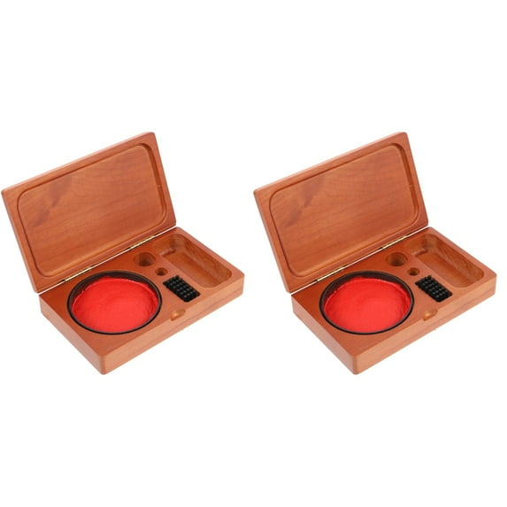 FENGGUIQU 2-Pack Portable Wood Stamp and Ink Pad Organizer, Multifunctional Storage for Crafting and Stationery Supplies