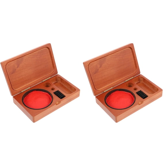 FENGGUIQU 2-Pack Portable Wood Stamp and Ink Pad Organizer, Multifunctional Storage for Crafting and Stationery Supplies