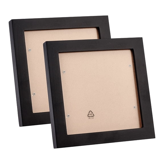 2pcs Wood Picture Frame with Organic Glass for Wall Hanging and Tabletop Display Square Black 18x18x2cm Inner Size: 13.95x13.9cm
