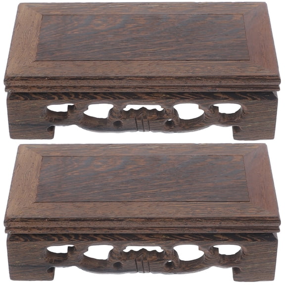 2pcs Wooden Retro Style Vase Stand Small Carving Display Rack Antique Home Decor Shelf