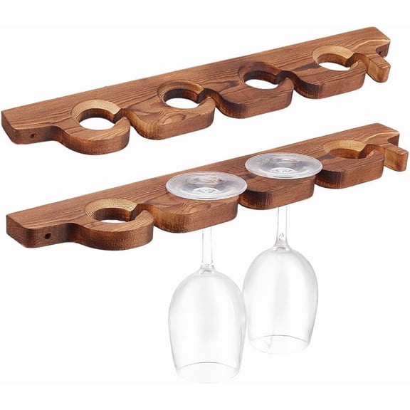 2pcs Wood Stemware Rack Mounted Wine Glass Holder Glass Goblet Tray Hanging Shelf Glassware Holder Hanging Organizer with 8 Holes for Bar Restaurant Glass Storage 16.9x2.9 inch