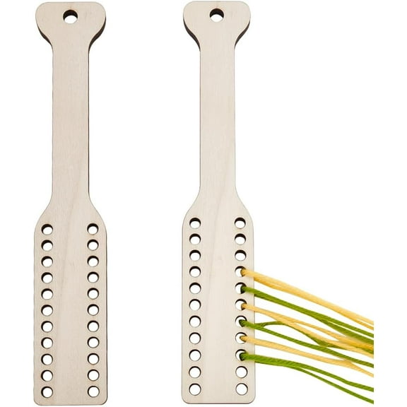 2pcs Wood Weaving Sticks 9.1x1.6 Inch Wooden Weaving Shuttle Wood Color Wood Bobbin Stick with 0.2~0.3 Inch Holes Wood Warping Paddle for Weaving DIY Craft Accessories Beige