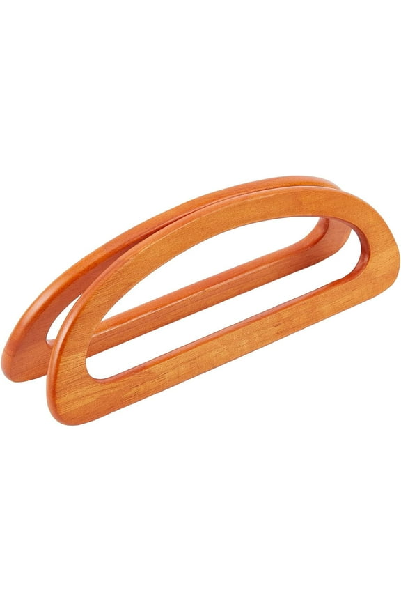 2pcs Wooden Bag Handles for Bag Making Wooden D Shape Handbag Handle Replacement Wood Purse Handle DIY Handmade Bag Handle for Crochet Bag Straw Bag Beach Bag 9.3×3.4 Inch Brown