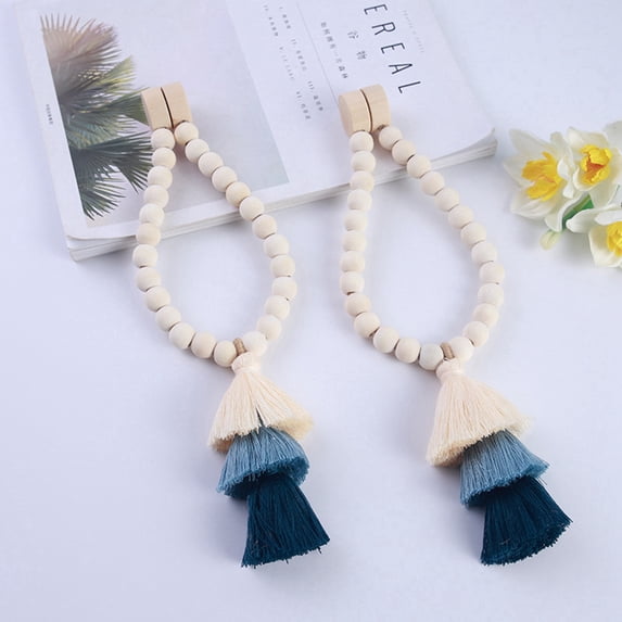2pcs Wooden Bead Curtain Tiebacks, Magnetic Curtain Tiebacks, Boho Curtain Tiebacks, Farmhouse Curtain Tiebacks, Curtain Tie Backs for Home Wall Holiday Decoration Blue