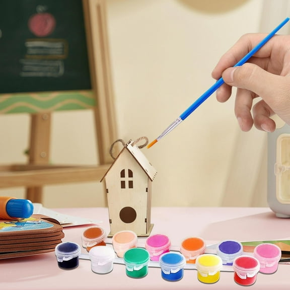 2pcs Wooden Birdhouse Craft Set, Outdoor Tree Bird Cage Toy Decoration for Birds, Comes with Watercolor and Drawing Pen, Creative Bird Nest for Garden, Porch and Tree Decor, 3.15*2.56*5.91in