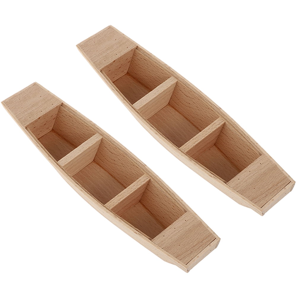 2pcs Wooden Boat Model Decor Wooden Unfinished Boat Ornament Home