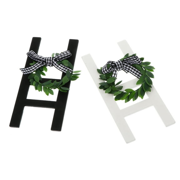 2pcs Wooden Farmhouse Ladder Decor with Wreath for Tiered Tray, Rustic Wall, Front Door, Window Decoration, Party Sign