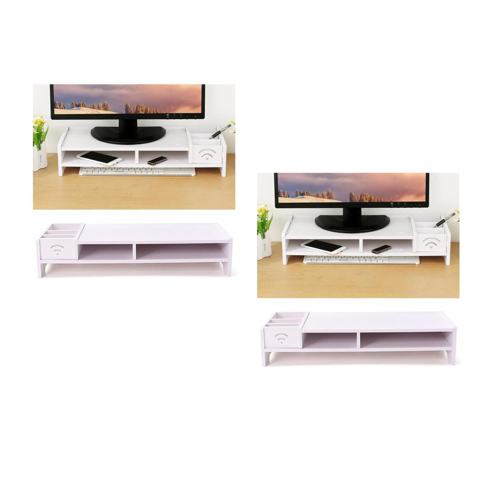 2pcs Wooden Monitor Stand Desk Riser with Two Tier Desktop Storage ...