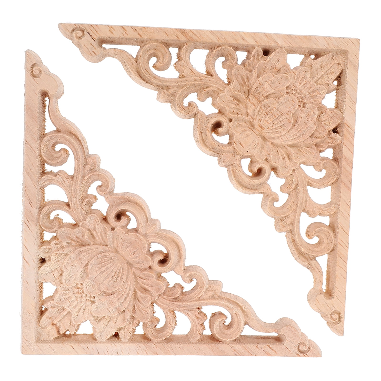 Elegant Carved Wood Corner Onlay Appliques, 2-Piece Set