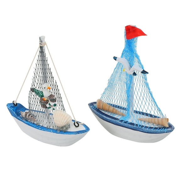 2pcs Nautical Sailing Boat Decor Wooden Sailing Ship Mini Wooden Sailboat Model