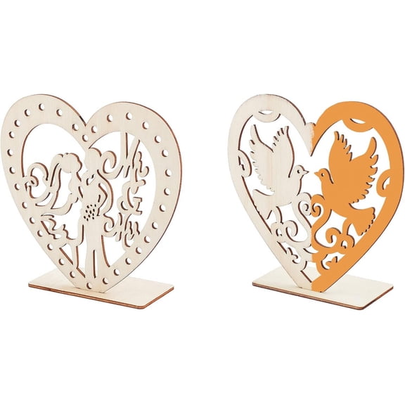 2pcs Wooden Table Decorations Unfinished Wood Hanging Ornaments Heart Shape Birds Wooden Sign Couple Display Stand