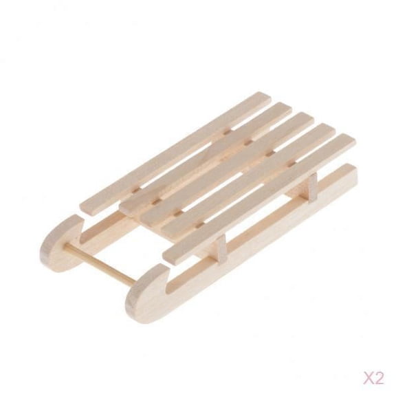 2pcs Wooden Toboggan Sleds - Miniature Accessories for Dollhouse decor
