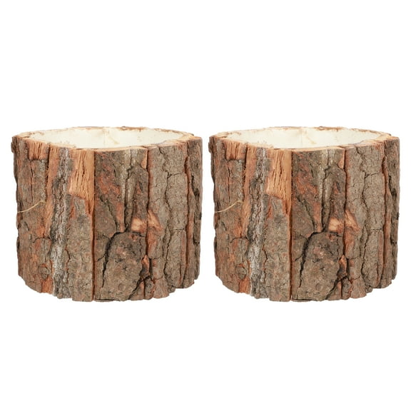 ToyKAKA Rustic Shabby Vase Natural Wooden Flower Pot Brown Decorative for Home 2Pcs
