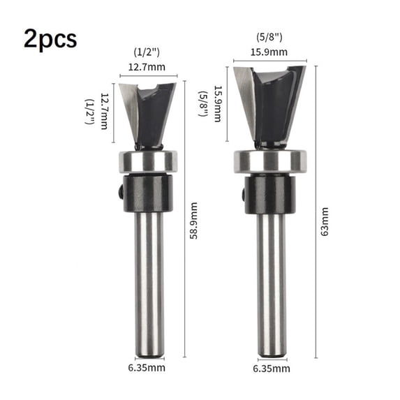 2pcs Woodworking Router Bit Shank Carbide Dovetail Router Bit With Bottom Bearing Woodworking Cutters Woodworking Router Bit Set