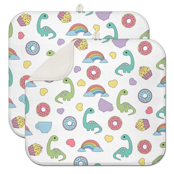 2pcs World-Themed Dinosaur Drying Pad, Colorful Globe & Dino Design on Microfiber, Quick-Dry & Reusable