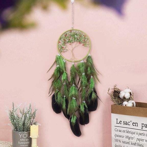 2pcs Woven Net/Web with Feather Decorations with Plastic Beads and Chips Flat Round with Tree of Life for Home Decorations 700x161mm