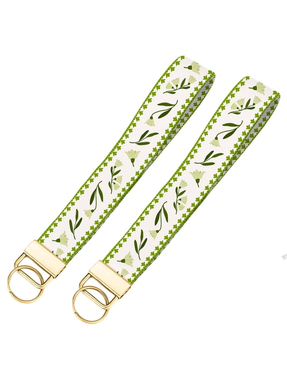 2pcs Wristlet Strap- Cute Fabric Keychain Wrist Lanyard Carabiner For Women Girl Car Key Chain Wristlet Holder Flower