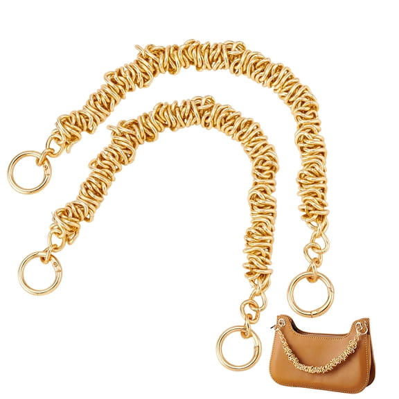 2pcs Zinc Alloy Twisted Ring Chain Bag Handles with Clasps Golden 340~355x16mm