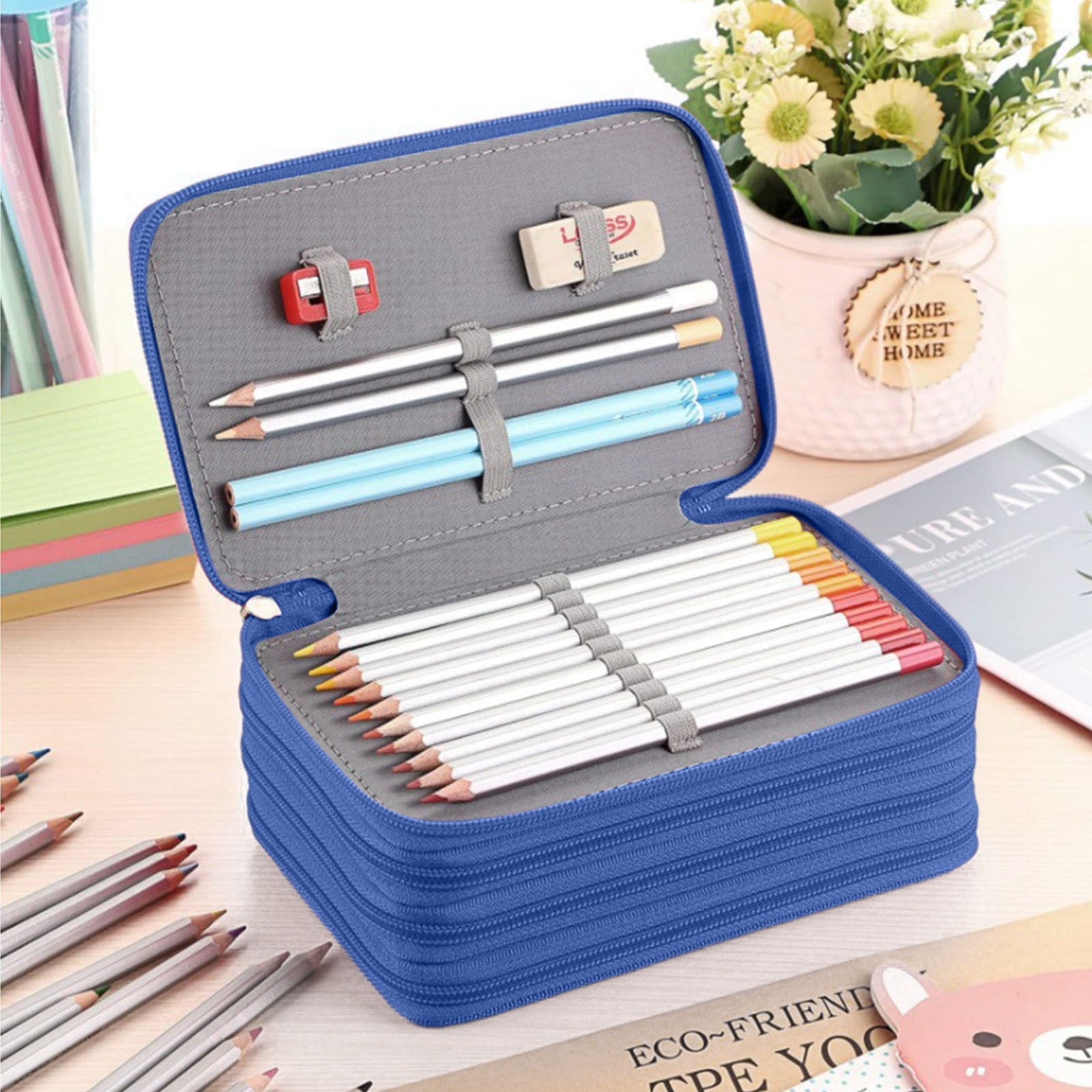 2pcs Zippered Pencil Case-Canvas Handy Pencil Holders for for Watercolor Pencils, Crayola Colored Pencils, Marco Pencils C