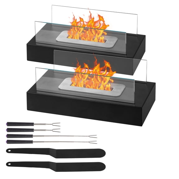 2pcs black 13.8 7.1 * 5.5in with windshield, two extendable baking forks, fire extinguishing handle, rectangular smokeless stove, iron body, stainless steel combustion chamber