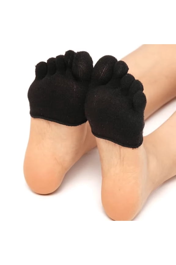 2pcs black Unisex Ultra Shallow Invisible Five-Toe Half Palm Socks Anti Slip Breathable