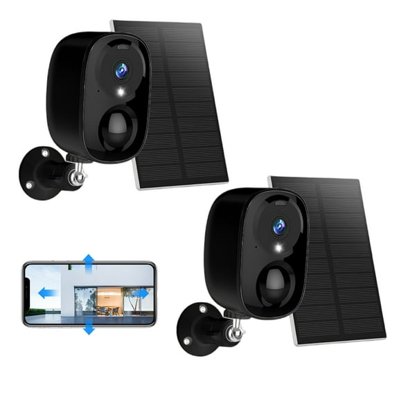 2pcs black solar power 2K 3MP wireless indoor and outdoor monitoring camera, artificial intelligence motion detection, two-way voice call, waterproof IP66.
