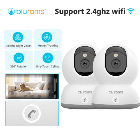 2pcs blurams Indoor Security Camera 2K, Home Security Dog/Baby Monitor/Elder Camera, Security Camera with One-Touch Call, Color Night Vision, Motion Tracking, Cloud & Local Storage