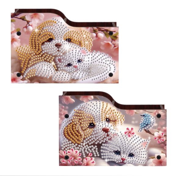 2pcs diamond painting kit wall shelf, special edition puppy and kitten diamond DIY art kit, home dcor and gift selection