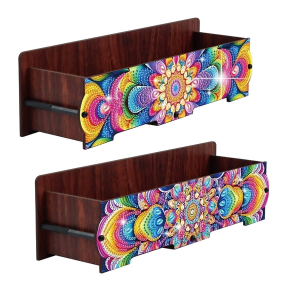 2pcs diamond painting wall shelf kit, rainbow floral pattern fridge & kitchen storage DIY art kit, home dcor and gift selection