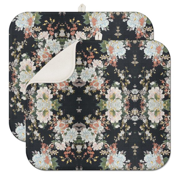 2pcs flower Print Kitchen Drying Mat Set, Super Absorbent Microfiber Dish Drying Pad with Wildflower & Floral Design, Heat Resistant Countertop Mat for Dishes, Gift for Home Cooks