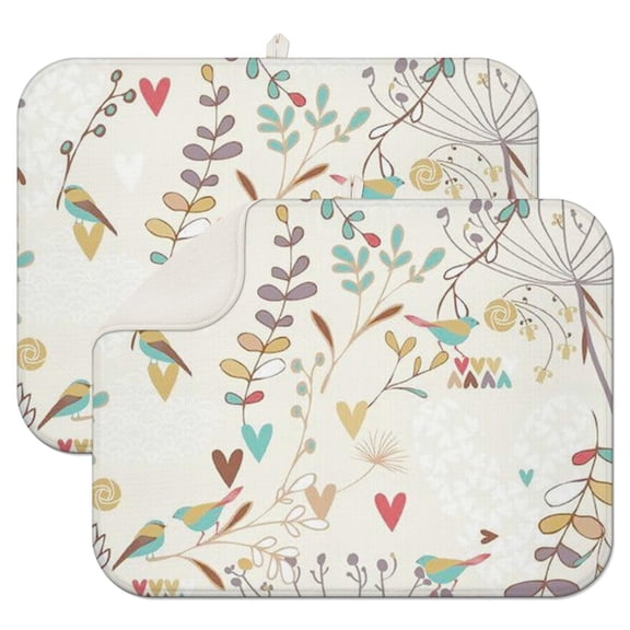 2pcs flower Print Kitchen Drying Mat Set, Super Absorbent Microfiber Dish Drying Pad with Wildflower & Floral Design, Heat Resistant Countertop Mat for Dishes, Gift for Home Cooks