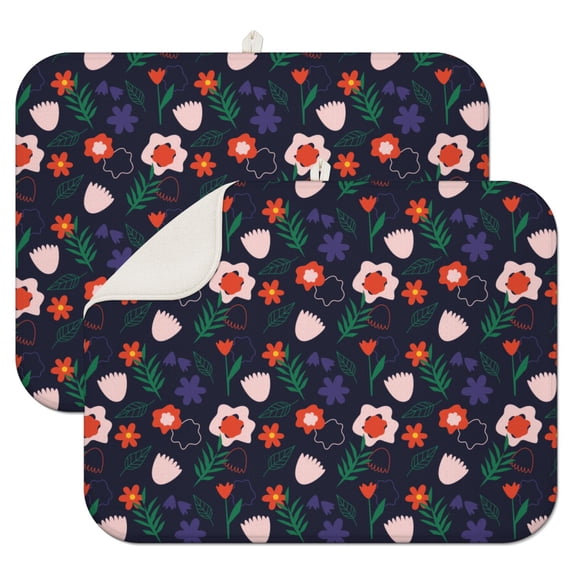 2pcs flower Print Kitchen Drying Mat Set, Super Absorbent Microfiber Dish Drying Pad with Wildflower & Floral Design, Heat Resistant Countertop Mat for Dishes, Gift for Home Cooks