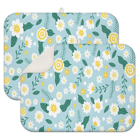 2pcs flower Print Kitchen Drying Mat Set, Super Absorbent Microfiber Dish Drying Pad with Wildflower & Floral Design, Heat Resistant Countertop Mat for Dishes, Gift for Home Cooks