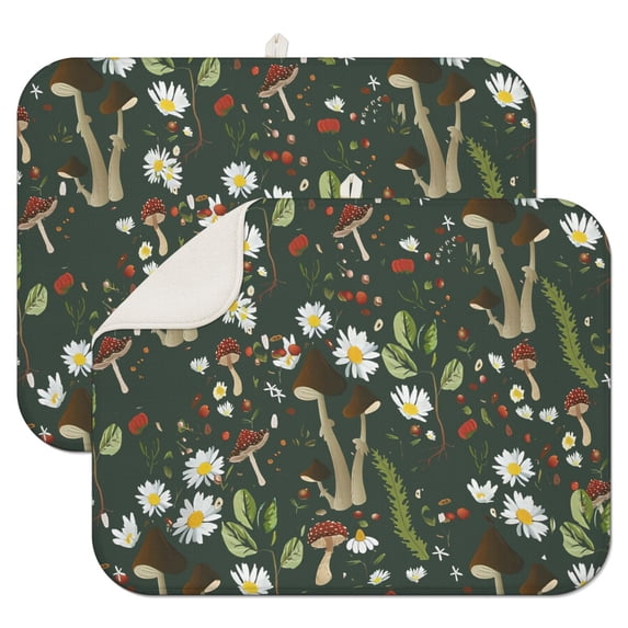 2pcs flower Print Kitchen Drying Mat Set, Super Absorbent Microfiber Dish Drying Pad with Wildflower & Floral Design, Heat Resistant Countertop Mat for Dishes, Gift for Home Cooks