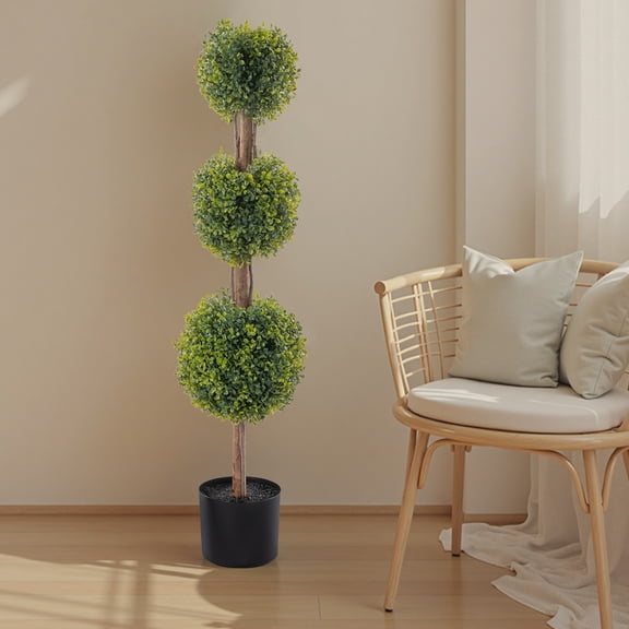 2pcs green 115cm three-ball boxwood PVC artificial tree