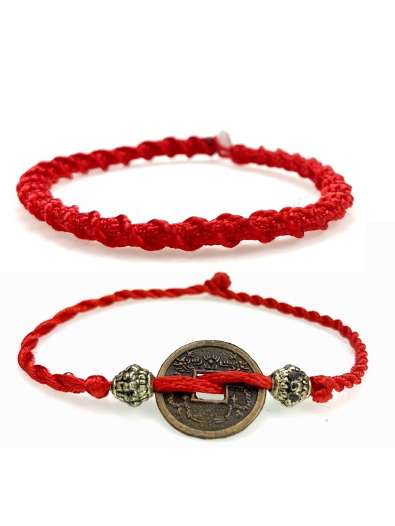2pcs handmade red string feng shui coin bracelet Wealth Goodluck prosperity protection