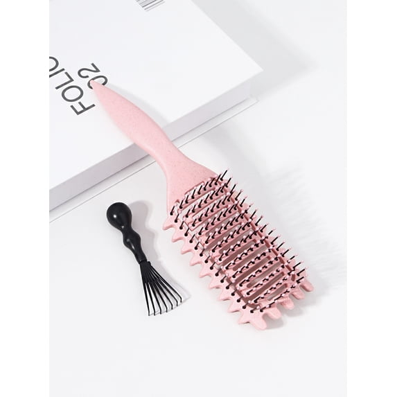 2pcs hollowed out curly hair styling brush with comb cleaner set,reducing frizz and breakage Special for real hair wigs