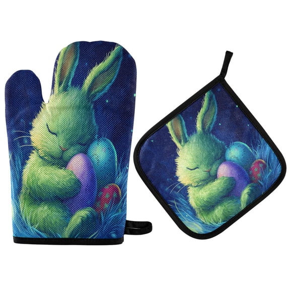 2pcs kitchen insulation gloves Oven Mitts and Pot Holders Sets, Heat Resistant kitchen insulation pad Easter Bunny
