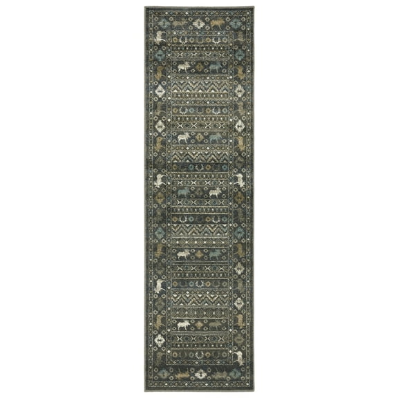 Woven Trends Pavo - 095E8 - Southwestern Lodge Style, Geometric Pattern, Stain Resitant, Living Room, Entryway, Office, Low Pile Polypropylene Runner Rug in Blue - 2' x 8'